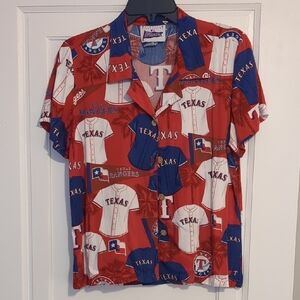Reyn Spooner Hawaiian Shirt Rayon Texas Rangers Camp Collar Small